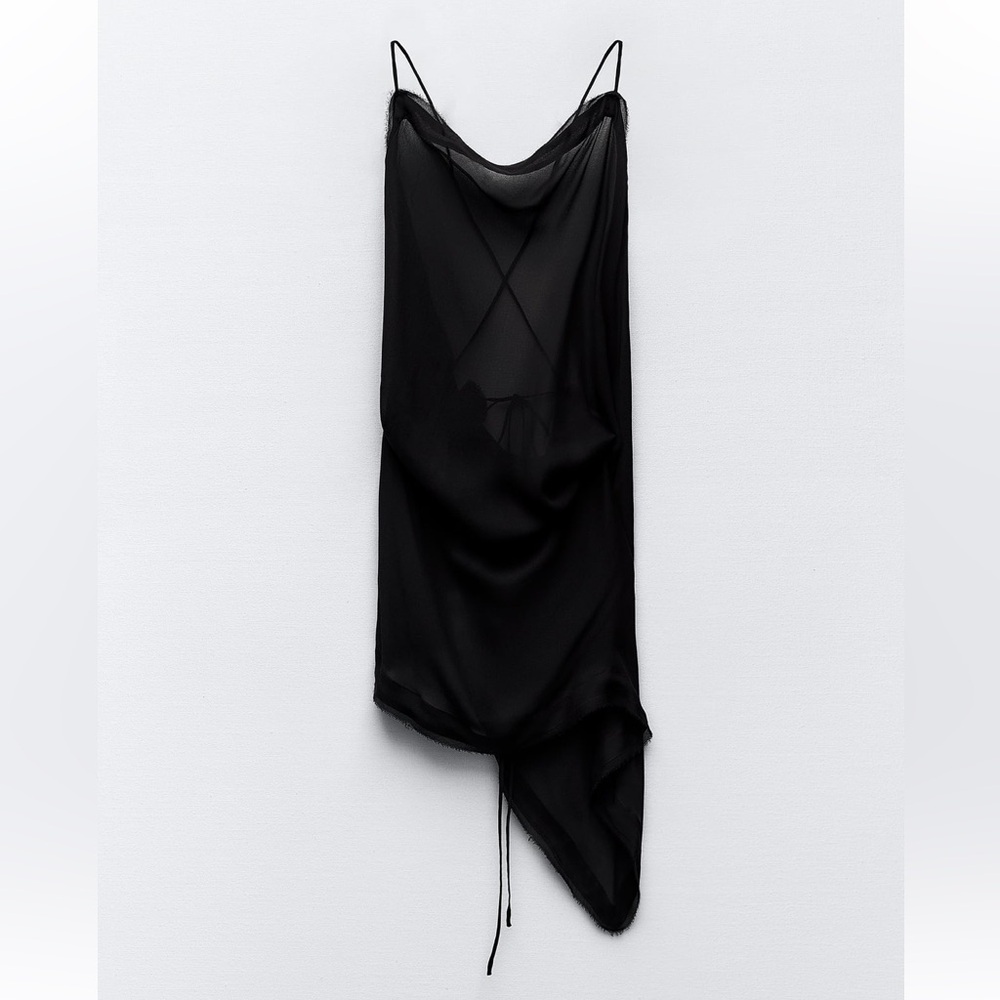 Black Sheer Tunic Open Back Tank Top Blouse